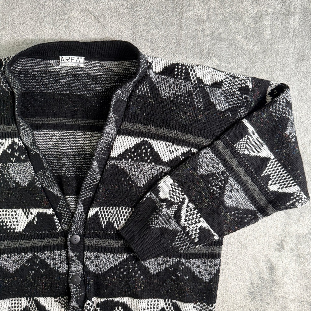 VTG Area by Tag Cardigan Sweater Mens XL Grandpa Geometric Mountain USA Made 90s